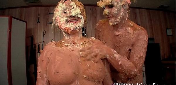  Wet and Messy Pie Fight Fifi Foxx and Whitney Morgan Have a sexy naked Pie Fight